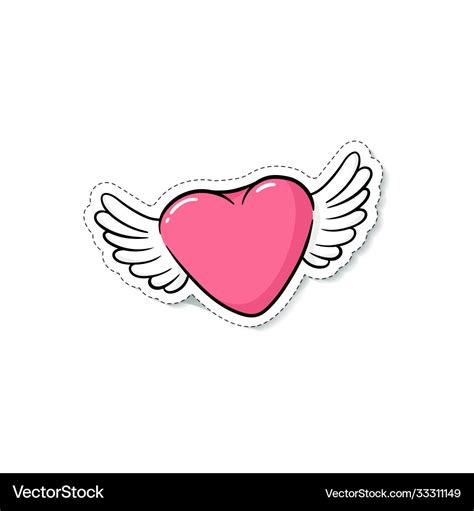 Cute pink heart with angel wings - cartoon sticker