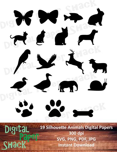 19 Silhouette Animals Downloadable Svg, Png, Pdf, Jpg, 300 Dpi ...