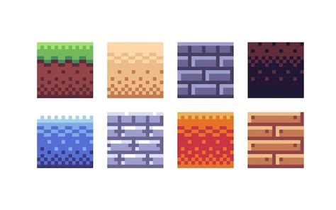 Premium Vector | Square tile pixel art set. Different ground texture ...