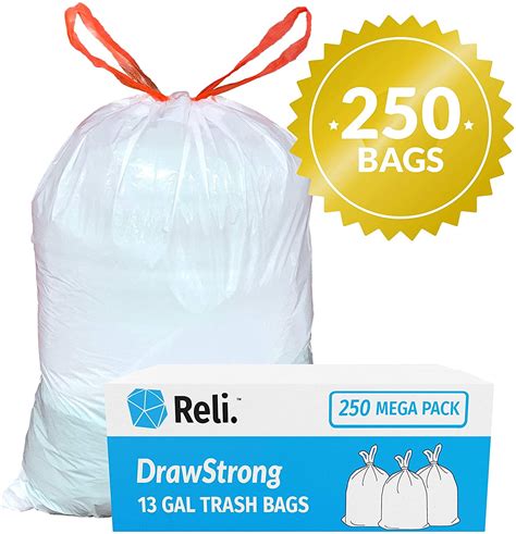 Reli. Tall Kitchen Trash Bags 13 Gallon Drawstring (250 Bags) Tall ...