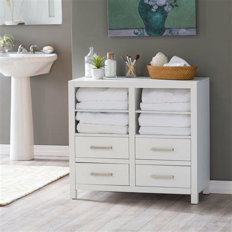 Classic White Freestanding Bathroom Storage Cabinet For Linens ...