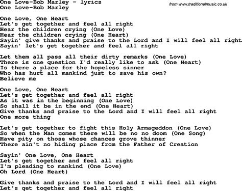 Love Song Lyrics for:One Love-Bob Marley