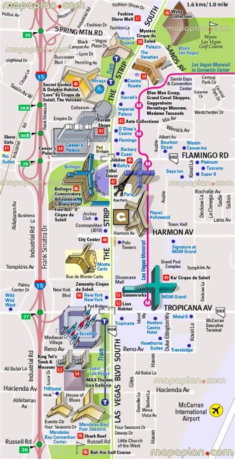 4 Las Vegas Strip Map of #1 Attractions - Hotels - Monorail Maps