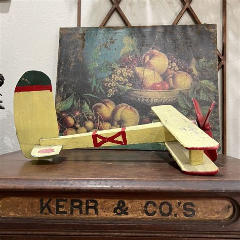 Vintage Wooden Handmade Toy Airplane - The Junk Parlor