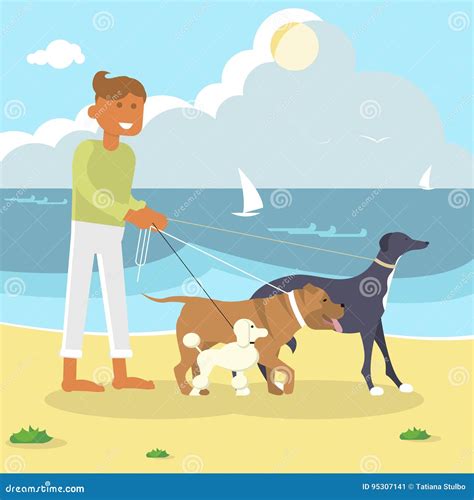 Professional Dog Walker Stock Vector Illustration Of Pack 95307141