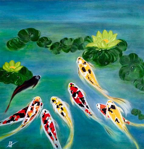 Koi Fish Painting Feng shui for luck 24x24 Made to order | Etsy