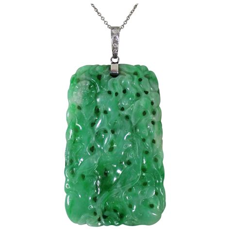 Chinese Platinum and Jade Carved Pendant Necklace at 1stdibs