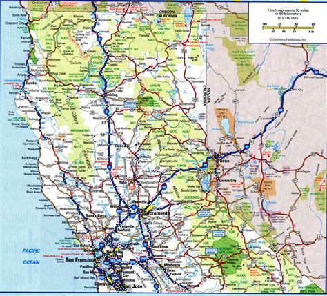 Road map of California with distances between cities highway freeway free