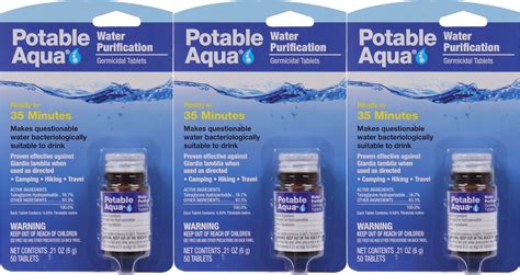 Potable Aqua Camping Water Purification Germicidal Tablets - 3 Pack ...