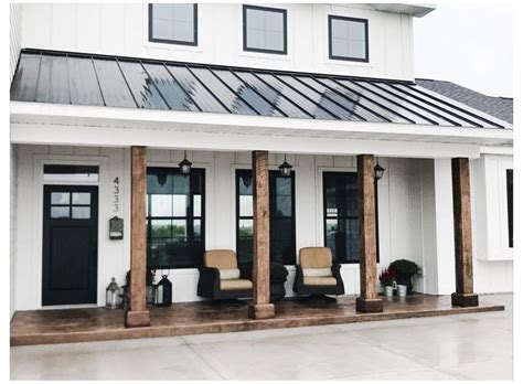 White with Black Modern Farmhouse Porch Metal Roof {220767} #modern # ...