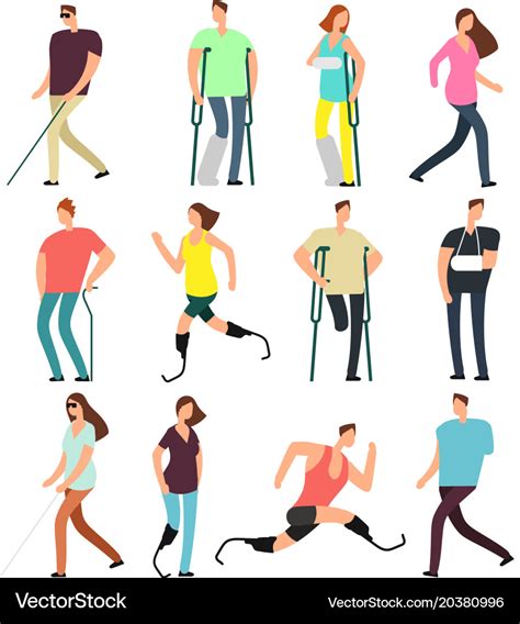 Disabled persons cartoon characters set Royalty Free Vector