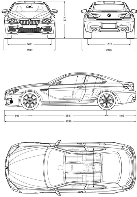 BMW M6 Coupe 2012 Blueprint - Download free blueprint for 3D modeling