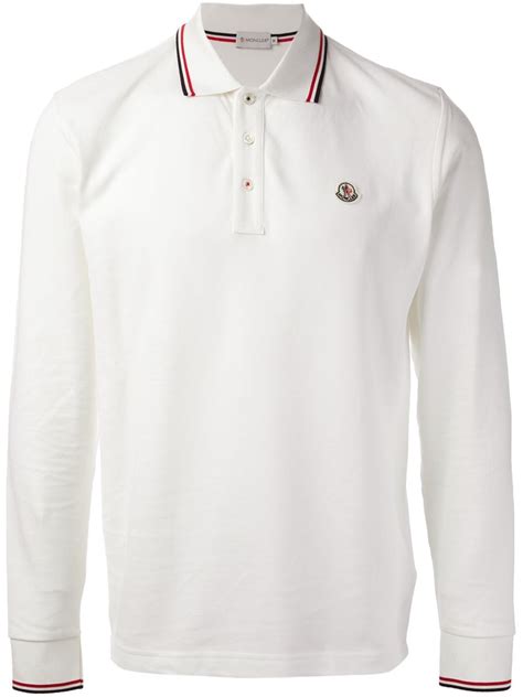 Lyst - Moncler Long Sleeve Polo Shirt in White for Men