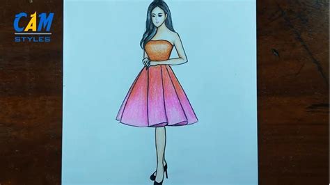 Pink dress drawing | How to Draw Easy Girl with Beautiful Dress - YouTube