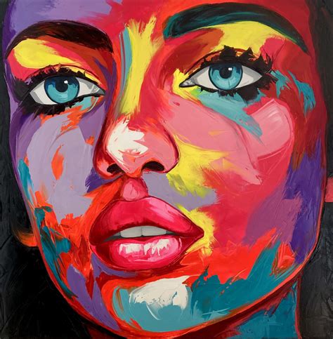 Colorful Acrylic Portrait Painting On Canvas Large Palette Knife Face ...