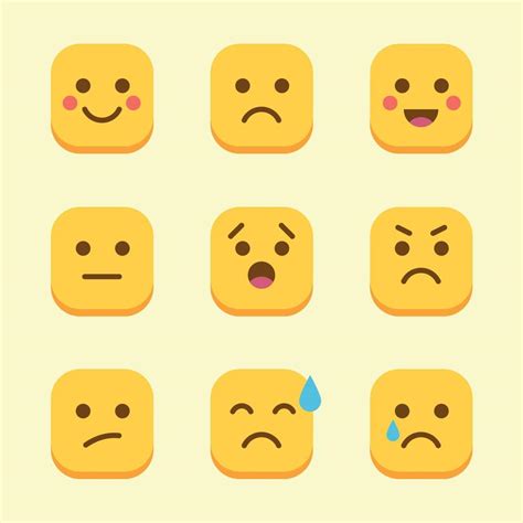 set of yellow square emojis, set of yellow emoticons, square emojis ...