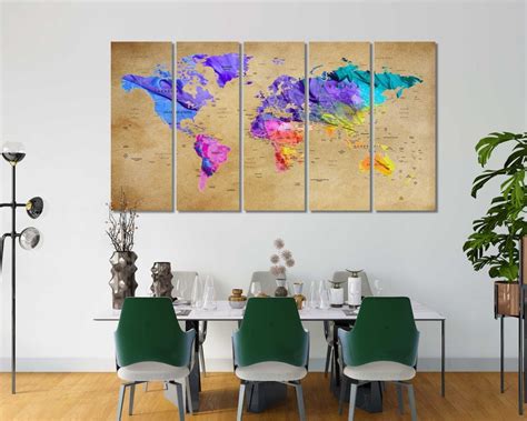 Colorful World Map Print Canvas World Map Contemporary Art - Etsy