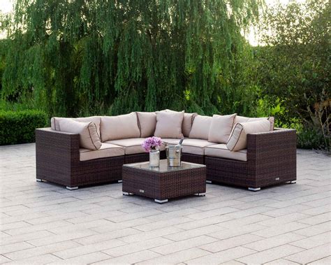 Rattan Garden Corner Sofa Set in Brown - 6 Piece - Florida - Rattan ...