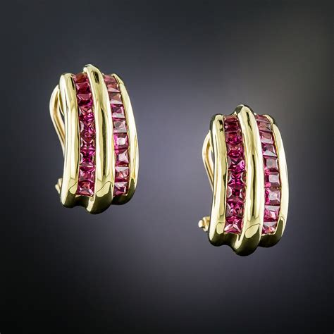 Estate Ruby Huggies Earrings - Antique & Vintage Earrings - Vintage Jewelry