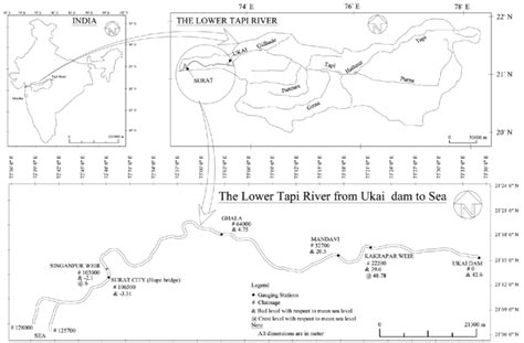 Map of the Tapi Basin, including the study reach in the lower Tapi ...