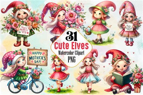 Cute Elves Watercolor Clipart Bundle Graphic by RobertsArt · Creative ...