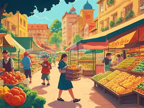 Premium AI Image | Traditional Market cartoon illustration