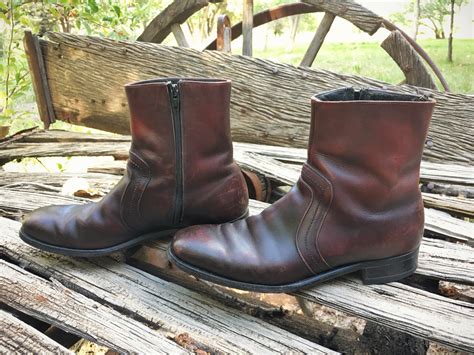 Vintage Ankle Boots Side Zipper Men's Size 9.5, Beatle Boots Burgundy ...