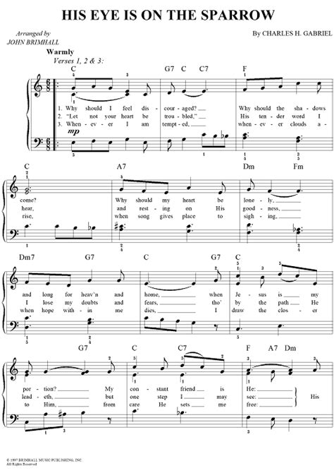 His Eye Is On the Sparrow" Sheet Music for Easy Piano/Vocal - Sheet ...