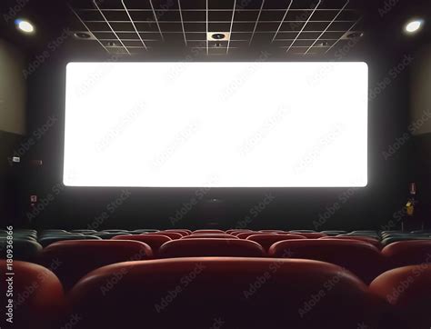 cinema interior of movie theatre with empty red and black seats with ...