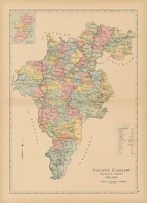 COUNTY CARLOW, Ireland 1901 Map - Replica or GENUINE Original