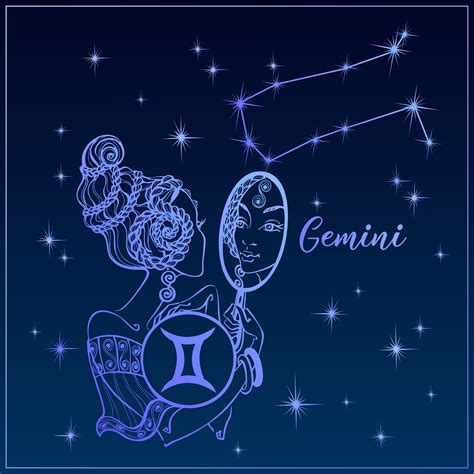 Zodiac sign Gemini a beautiful girl. The Constellation of Gemini. Night ...