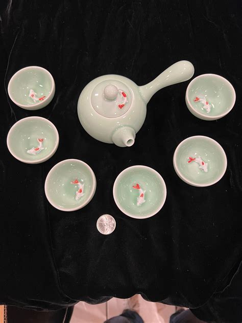 Tea Set Chinese Vintage Chinese Tea Set Green Ceramic With - Etsy