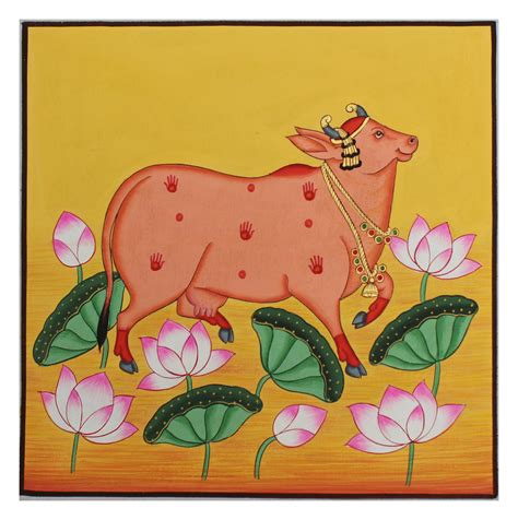 Set of 3 Pichwai painting cow lotus cutouts hand painted cutouts home ...