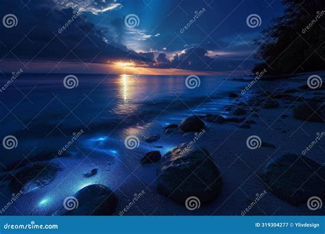 Stunning Bioluminescence Maldives Water Rocks. Generate Ai Stock Image ...