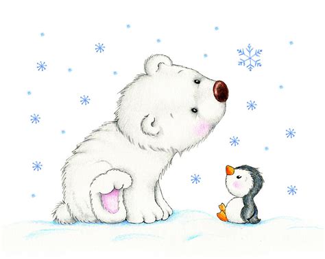 Polar Bear And Penguin Drawing by Tatiana Ciumac