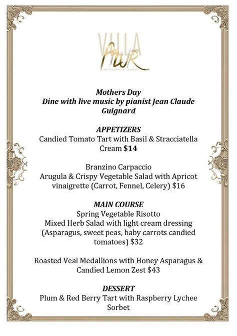 Menu at Villa Azur Miami restaurant, Miami Beach