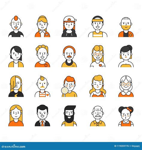 Users Icon Set in Linear Style. Various Funny Characters Male and ...