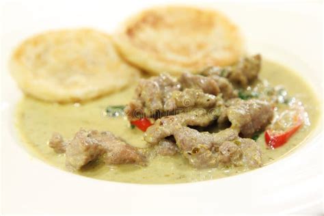 Roti with beef green curry stock image. Image of curry - 136991563