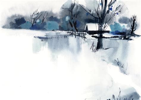 Winter Landscape Original Watercolor Painting Abstract | Etsy | Winter ...