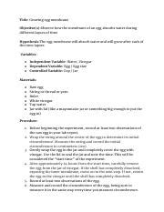 Observation of Egg Membrane Growth with Water Experiment | Course Hero