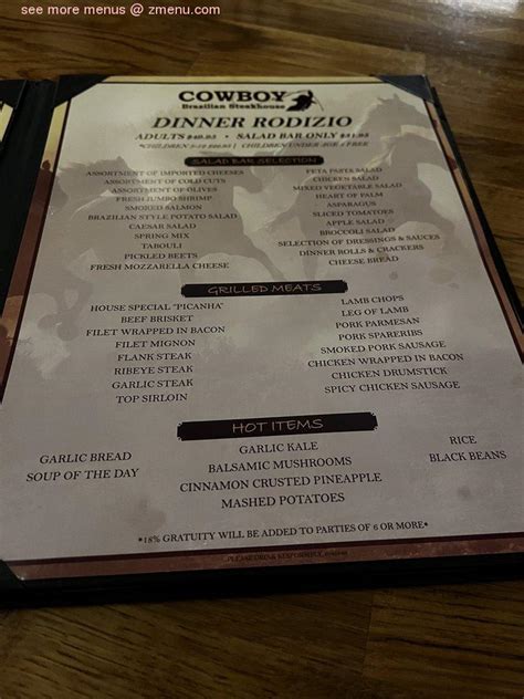 Online Menu of Cowboy Brazilian Steakhouse Restaurant, Columbia, South ...