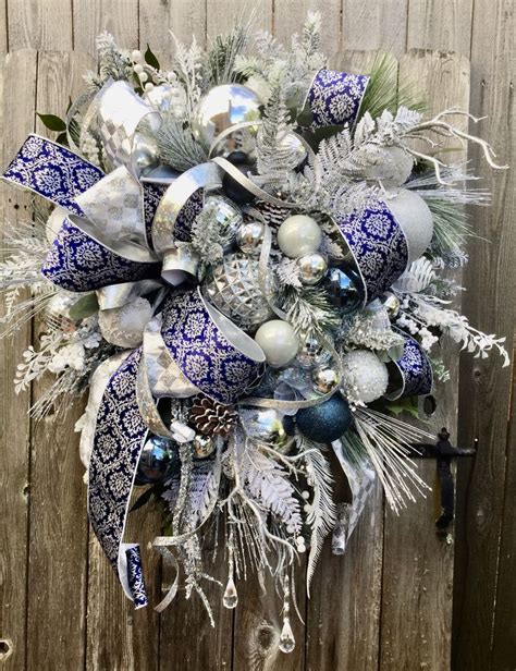 Blue and White Christmas Wreath, Christmas, Christmas Wreath, Blue and ...