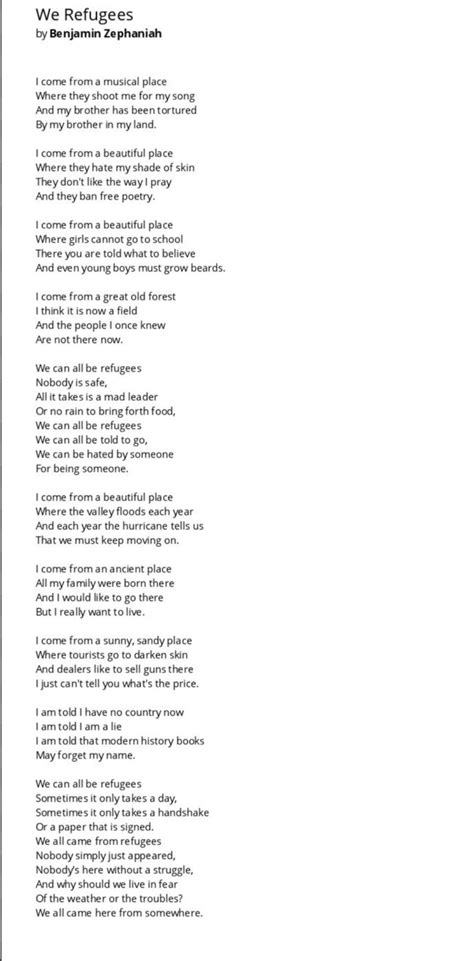 We Refugees poem | Poems, How to memorize things, Benjamin zephaniah