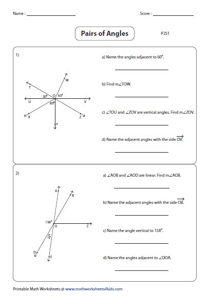 Vertically Opposite Angles Worksheet Grade 5 ^NEW^