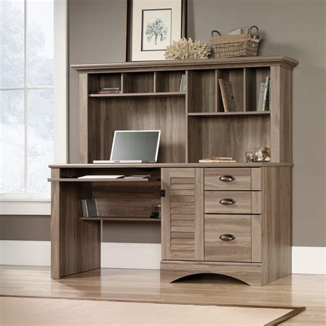 Sauder Harbor View Computer Desk with Hutch, Salt Oak Finish - Walmart ...