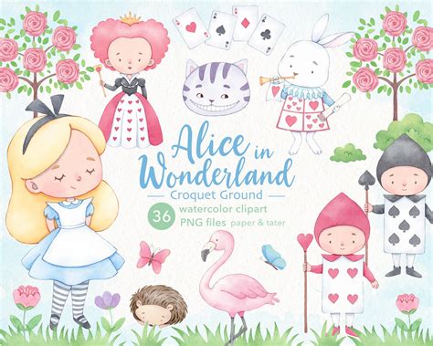 Alice in Wonderland Watercolor Clipart Queens Croquet Ground - Etsy