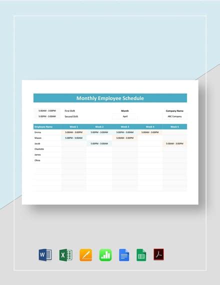 FREE Monthly Employee Schedule Template - PDF | Word | Apple Pages ...