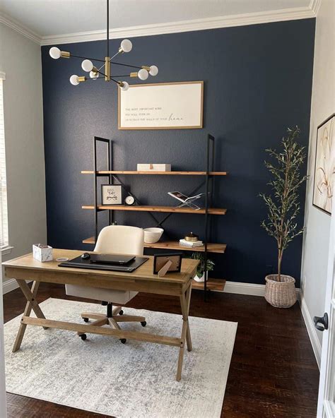 Home Office With Navy Blue Accent Wall - Soul & Lane