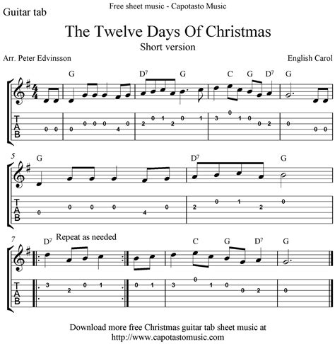 Free Sheet Music Scores: The Twelve Days Of Christmas, free guitar ...