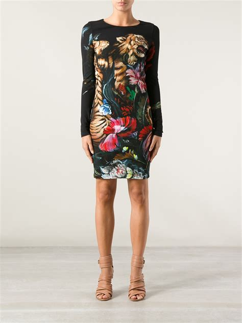 Roberto Cavalli Tiger Print Dress in Black - Lyst